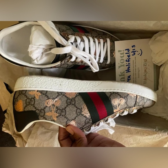 GUCCI LADIES ACE GG SUPREME WEB DETAIL BERRY-PRINT SNEAKERS SHOES - Picture 2 of 7